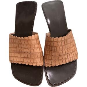 Donald J Pliner Ovatta Tan Croc Embossed Slide Sandals 7.5 Square Toe
